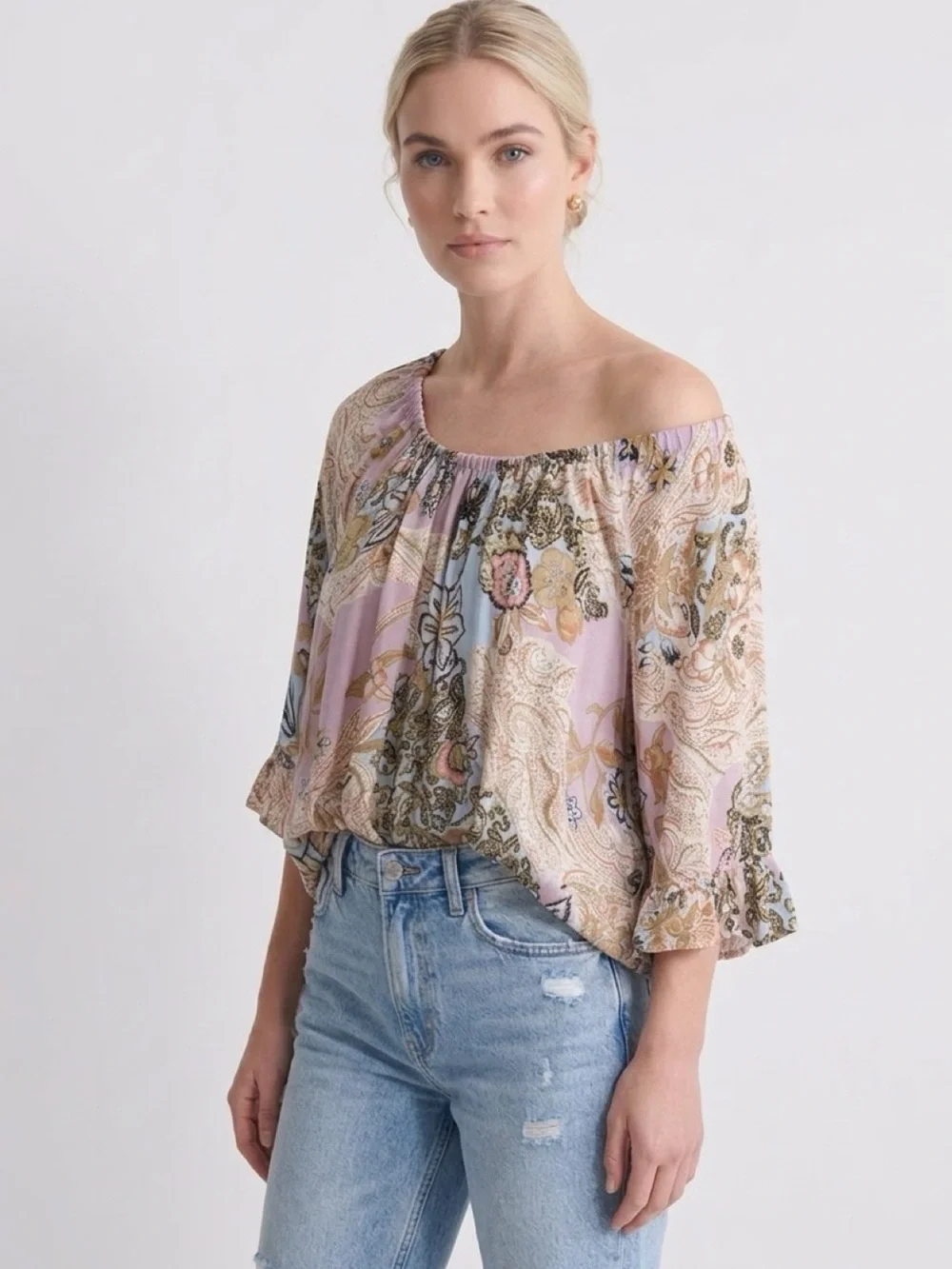 Ivy Jane floral tunic top with ruffle sleeves